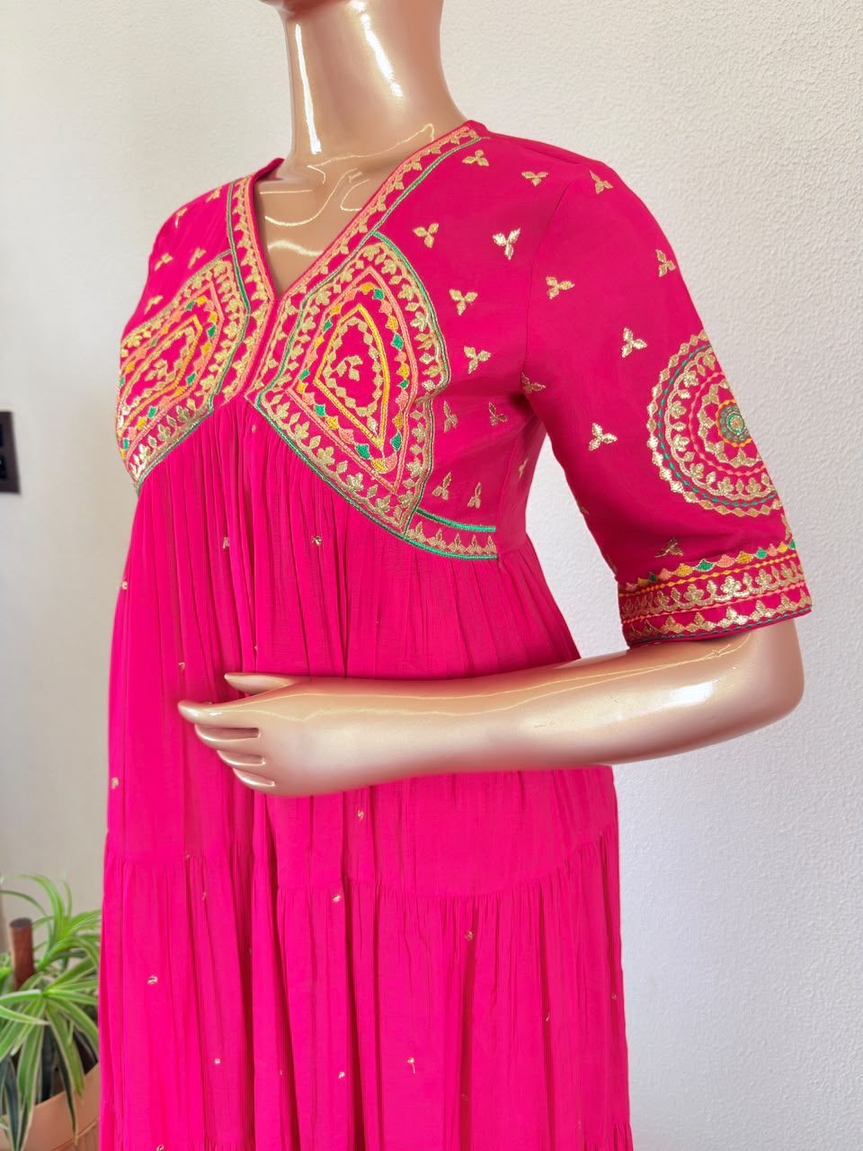 Embroidered Sweetheart Yoke Tiered Anarkali Set with Flared Palazzo & Organza Dupatta
