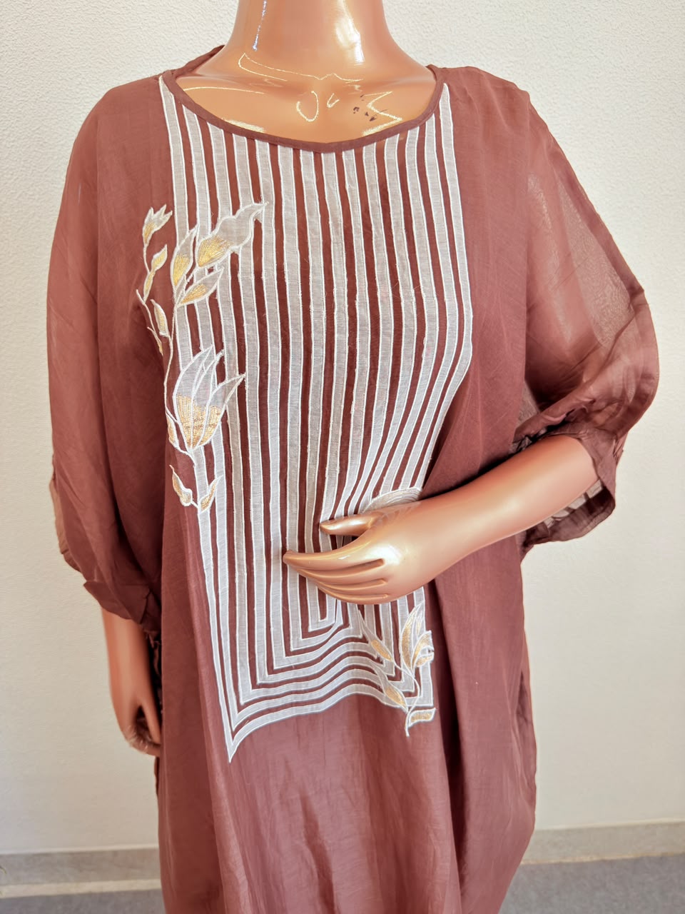 Mul Chanderi Kaftan Tunic with Applique Work & Floral Accents