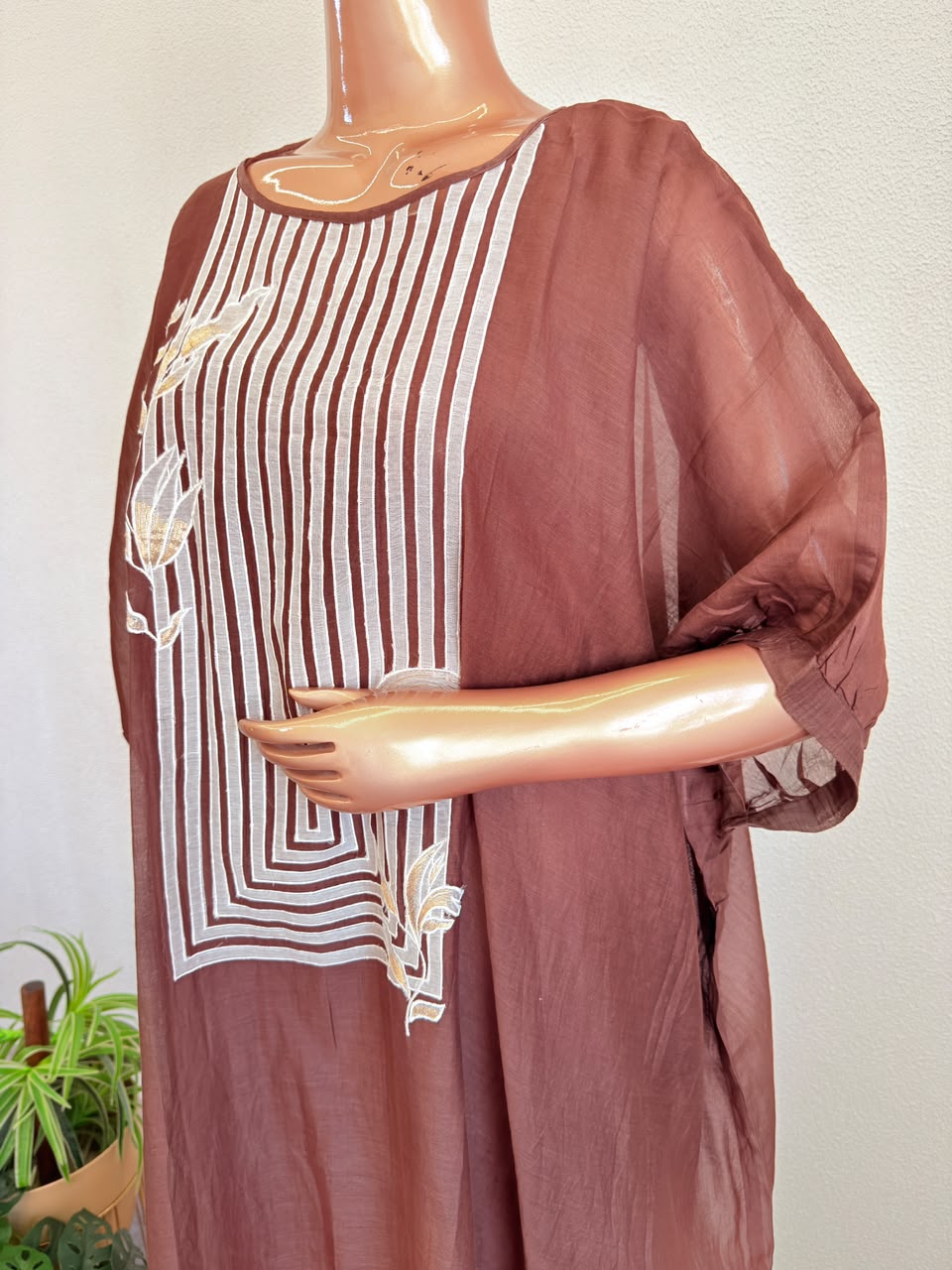 Mul Chanderi Kaftan Tunic with Applique Work & Floral Accents