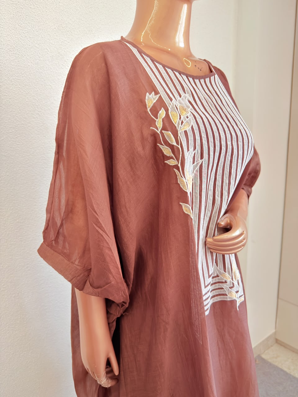 Mul Chanderi Kaftan Tunic with Applique Work & Floral Accents