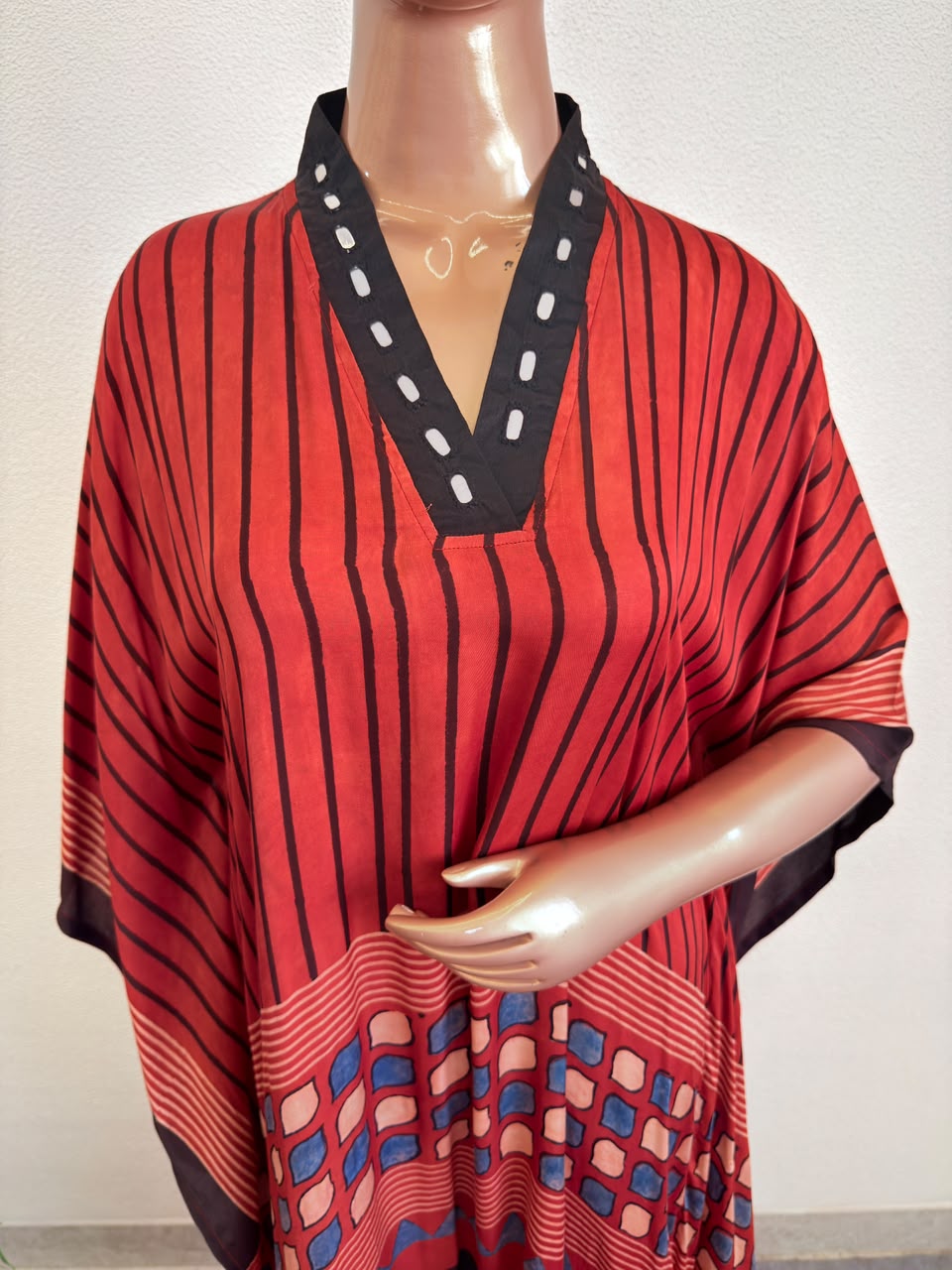 Rust Red & Charcoal Black Silk Kaftan Set with Woven Antique Zari Border- Red