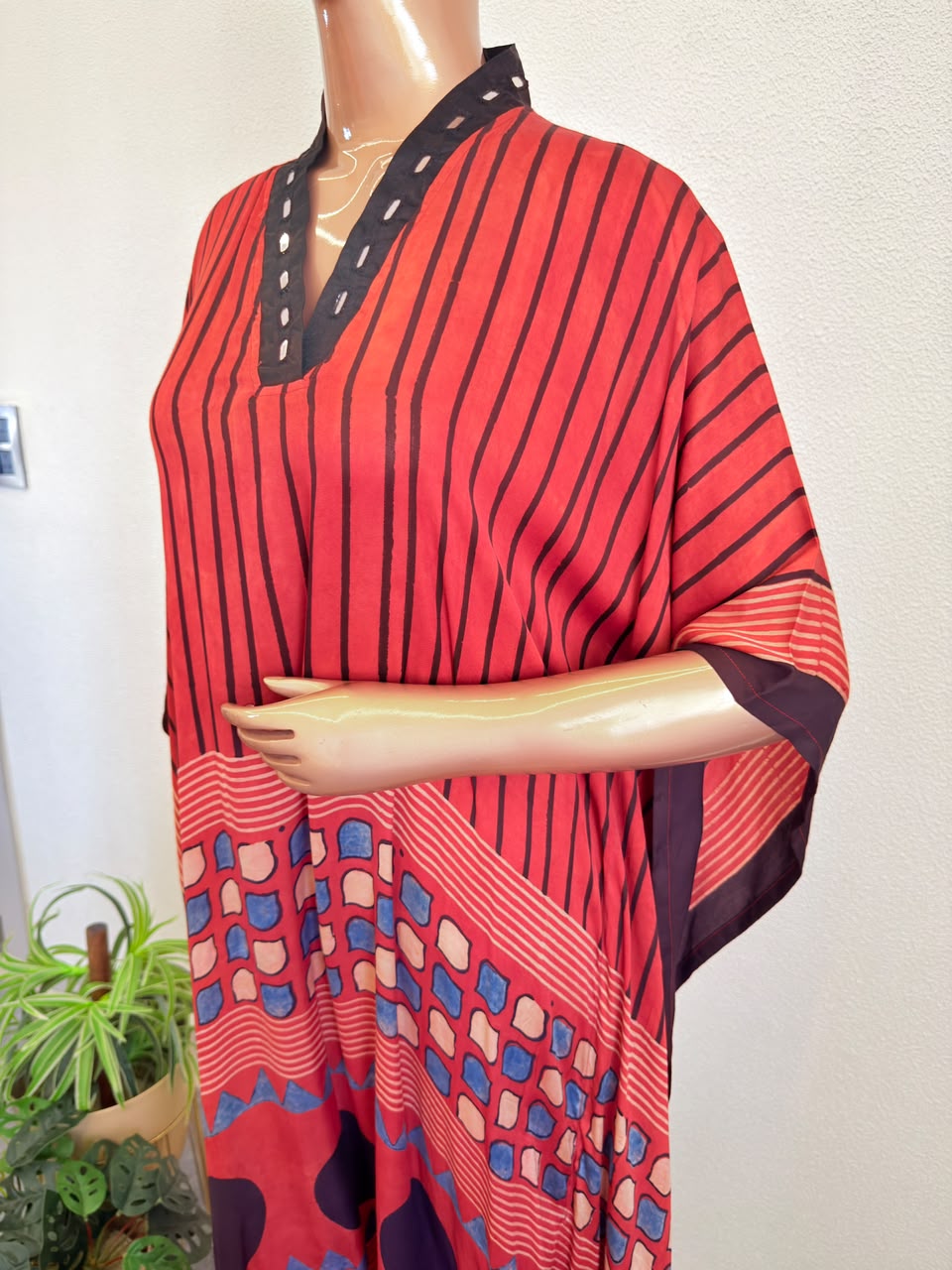 Rust Red & Charcoal Black Silk Kaftan Set with Woven Antique Zari Border- Red