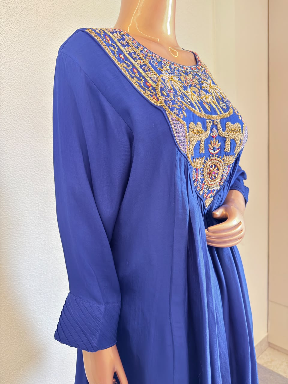 Heritage Zardozi Embroidered Silk Kalidar Set with Scalloped Dupatta - Blue