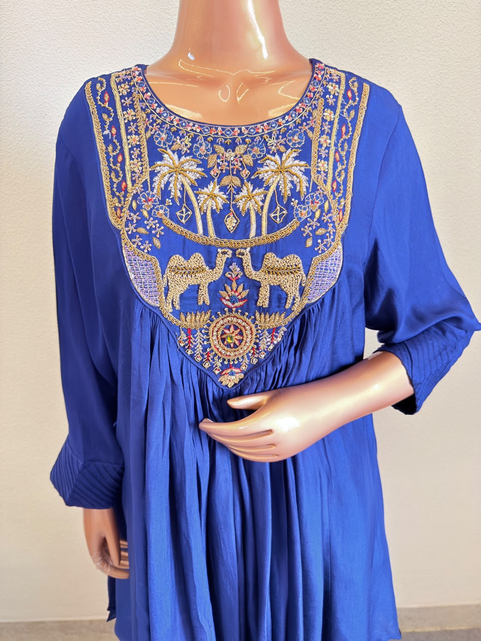 Heritage Zardozi Embroidered Silk Kalidar Set with Scalloped Dupatta - Blue