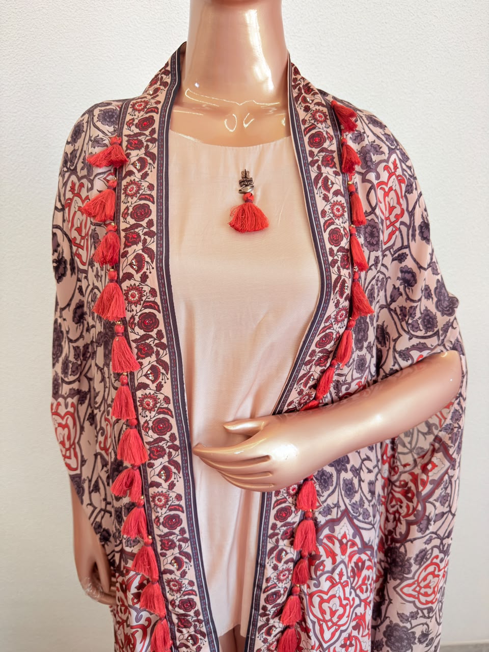 Printed Crepe Kaftan Cape & Muslin Palazzo 3-Piece Fusion Co-Ord Set