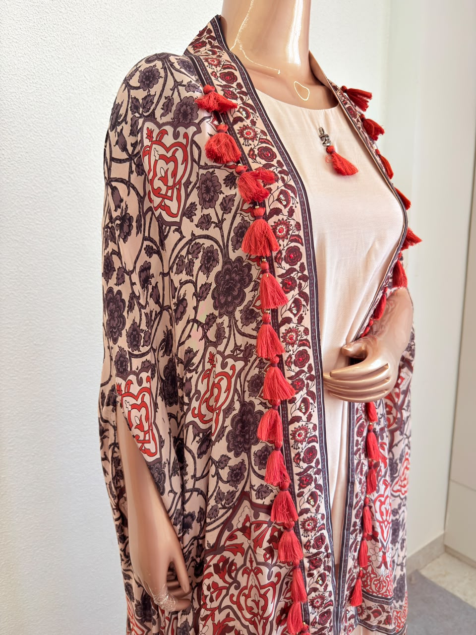 Printed Crepe Kaftan Cape & Muslin Palazzo 3-Piece Fusion Co-Ord Set