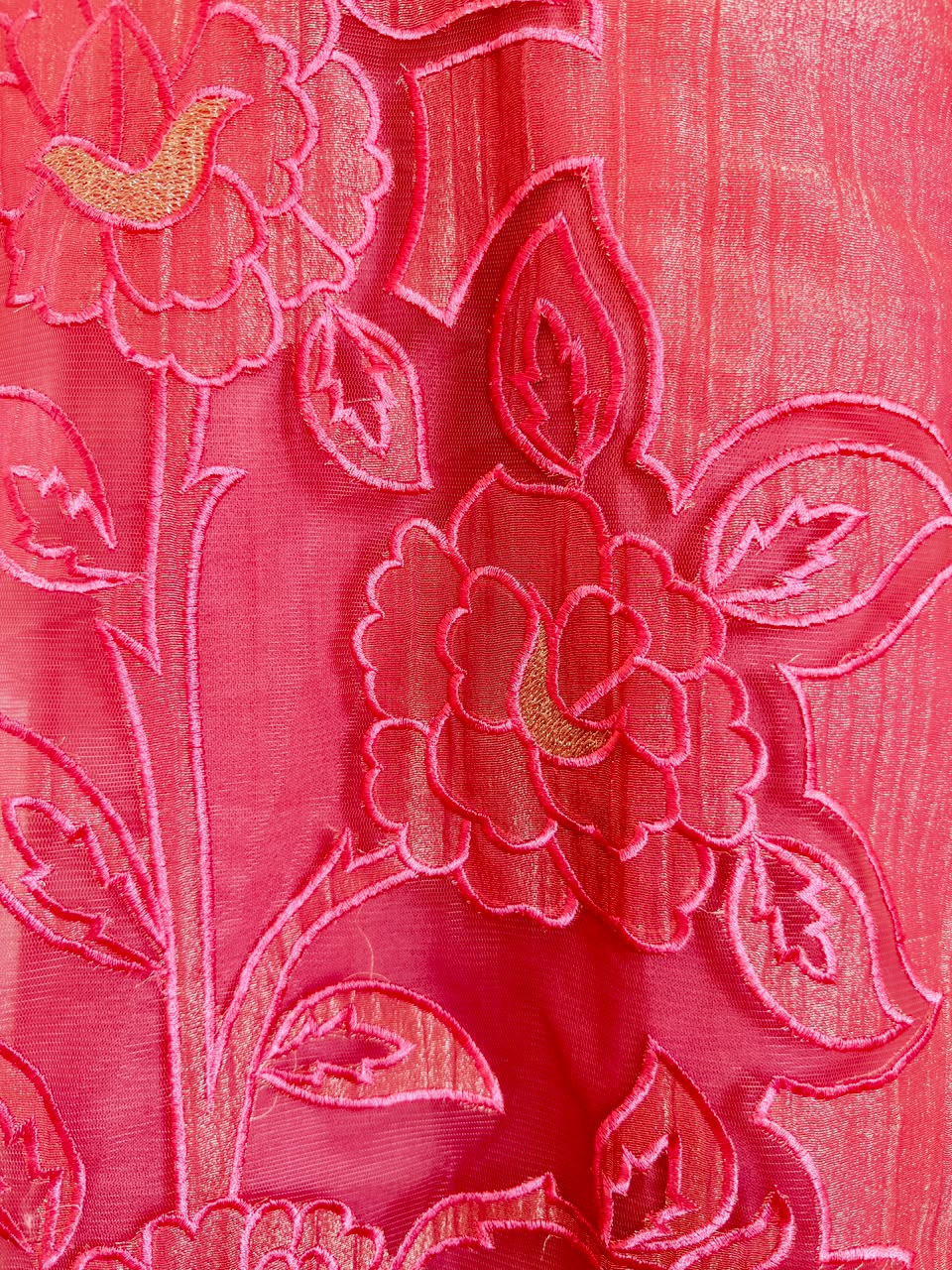 Cutwork Rose Applique Metallic Tissue Silk Suit Set with Organza Dupatta