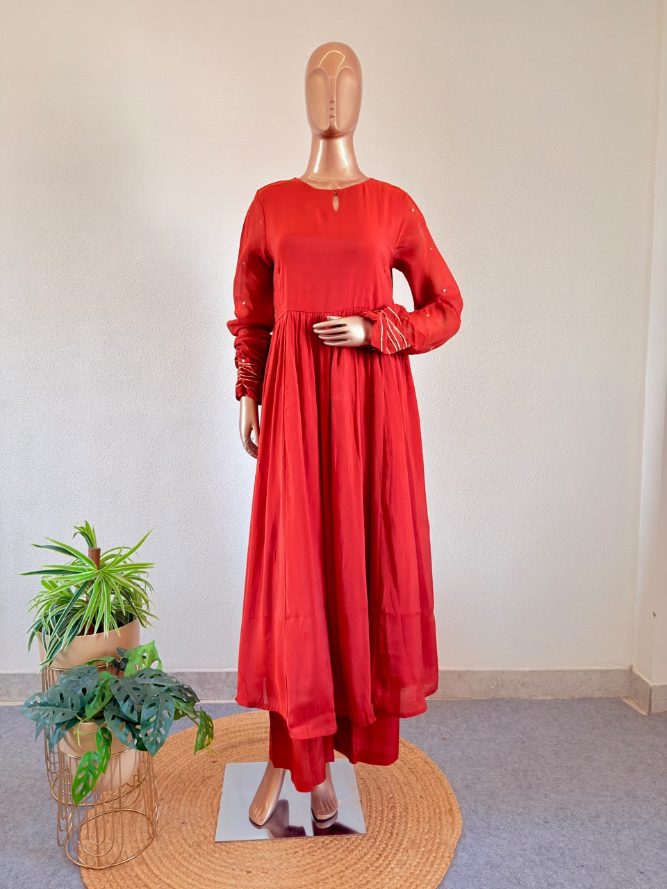 Embroidered Waistcoat Jacket Frock Suit with Pant & Tissue Dupatta