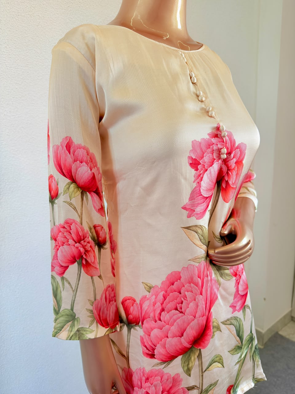 Peony Printed Satin Silk Short Kurti & Farsi Salwar with Dupatta