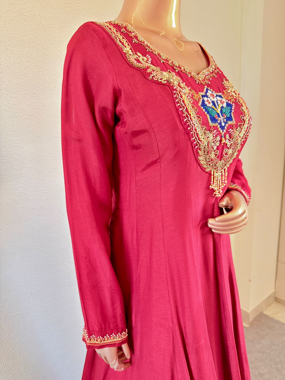 Zardozi Work Silk Anarkali Gown with Embroidered & Cutwork Dupatta