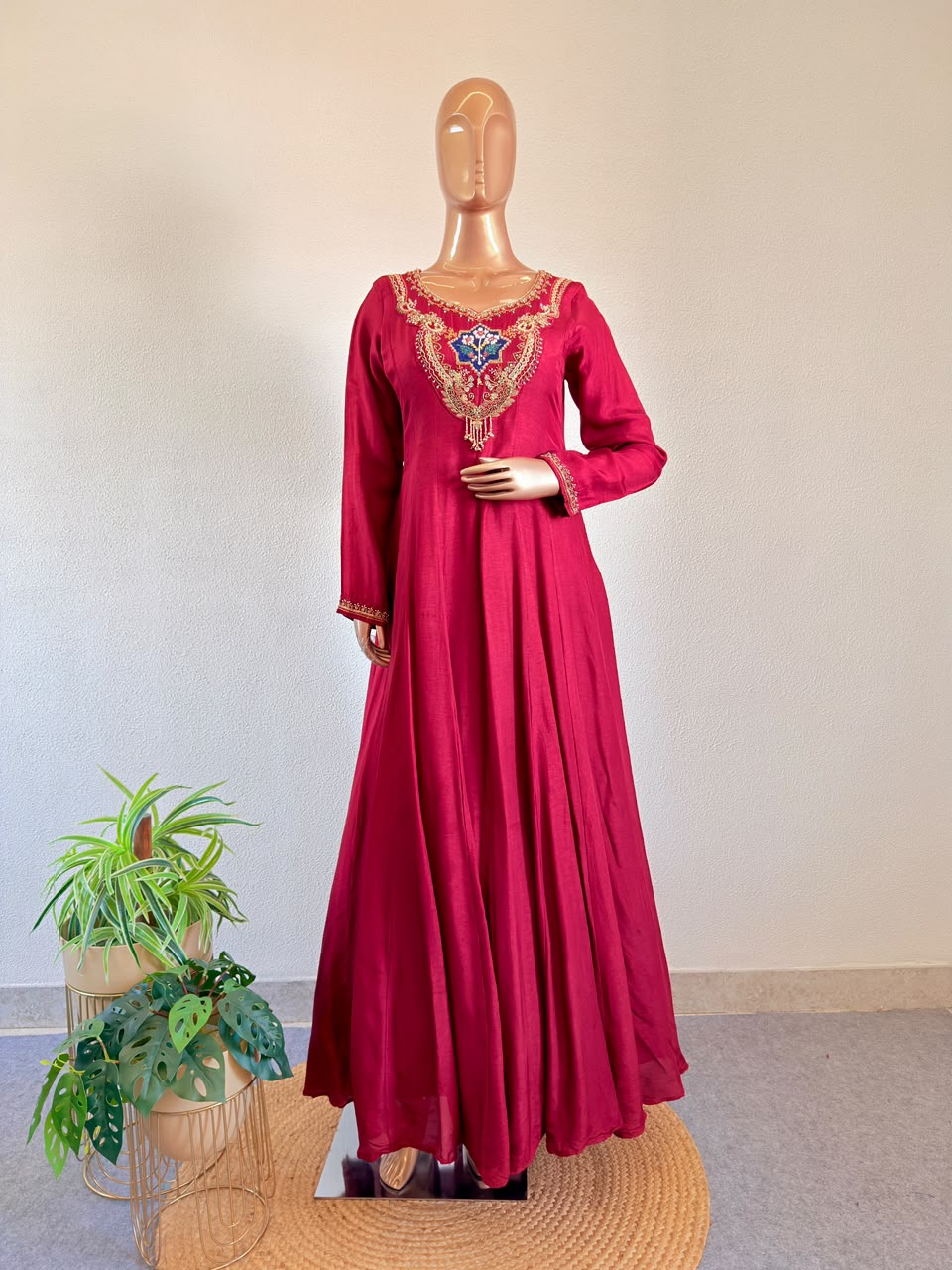 Zardozi Work Silk Anarkali Gown with Embroidered & Cutwork Dupatta