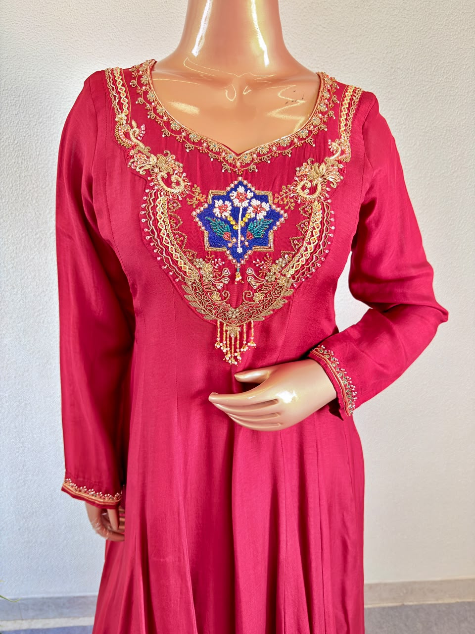 Zardozi Work Silk Anarkali Gown with Embroidered & Cutwork Dupatta