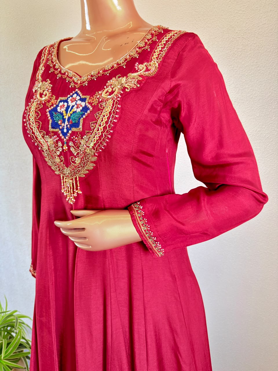 Zardozi Work Silk Anarkali Gown with Embroidered & Cutwork Dupatta