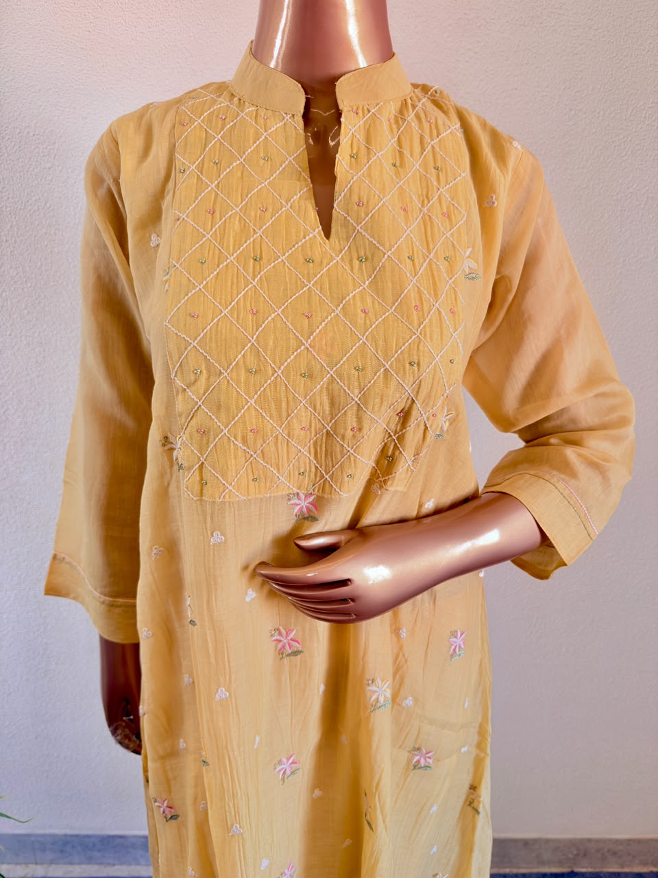 Embroidered Yoke Mul Chanderi Silk A-Line Suit Set with Zari Dupatta