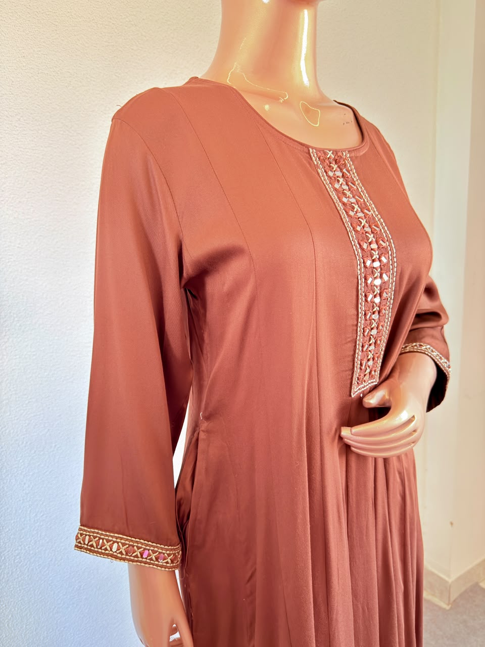 Embroidered Mirror-Work Yoke Modal Silk Anarkali Set with Printed Dupatta