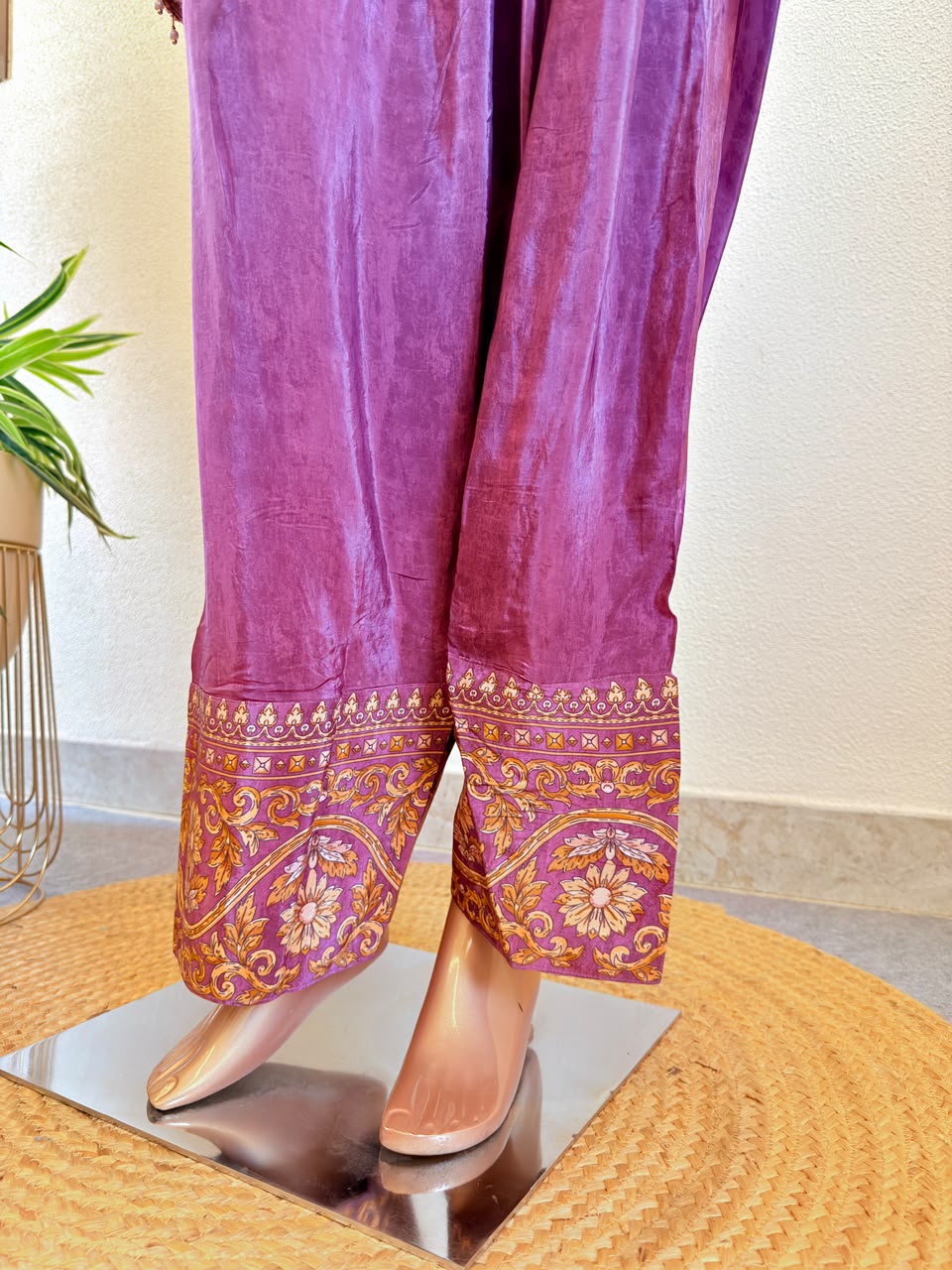 Zardozi & Mirror Embroidered V-Neck Crepe Suit Set with Farshi Bottoms