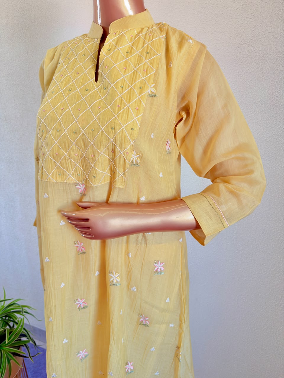 Embroidered Yoke Mul Chanderi Silk A-Line Suit Set with Zari Dupatta