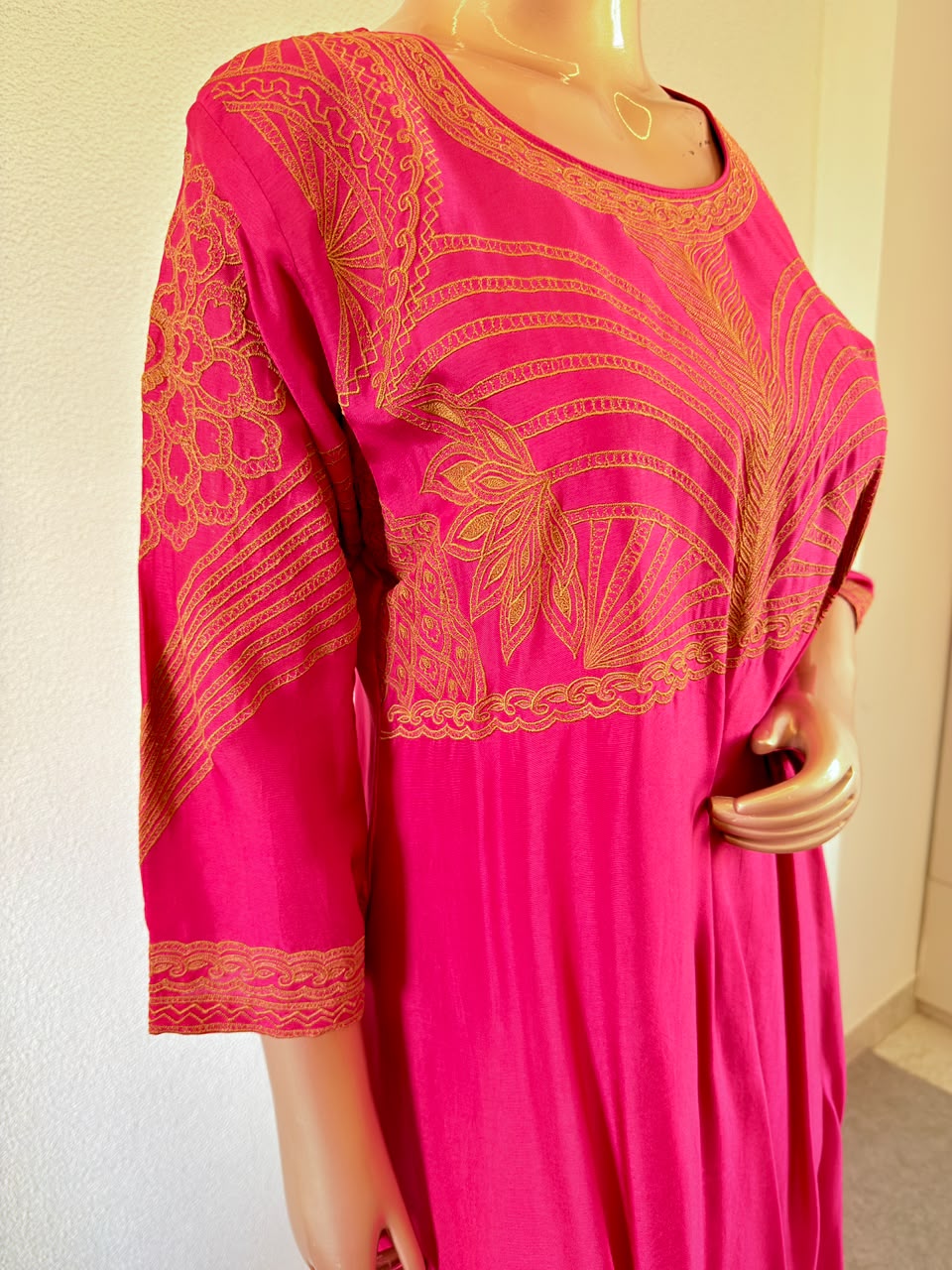 Contrast Embroidered Yoke A-Line Premium Silk Suit Set with Scalloped Organza Dupatta
