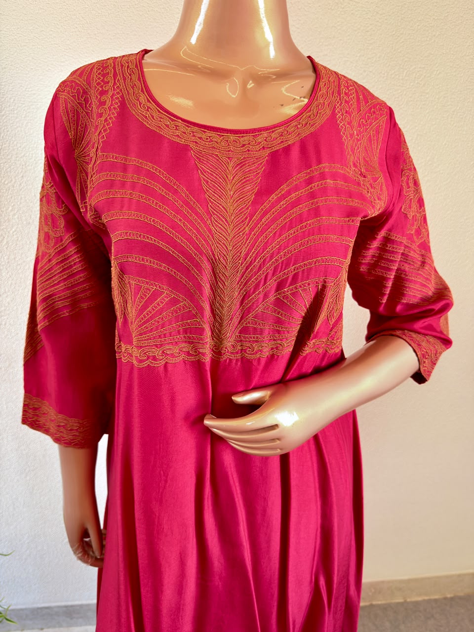 Contrast Embroidered Yoke A-Line Premium Silk Suit Set with Scalloped Organza Dupatta