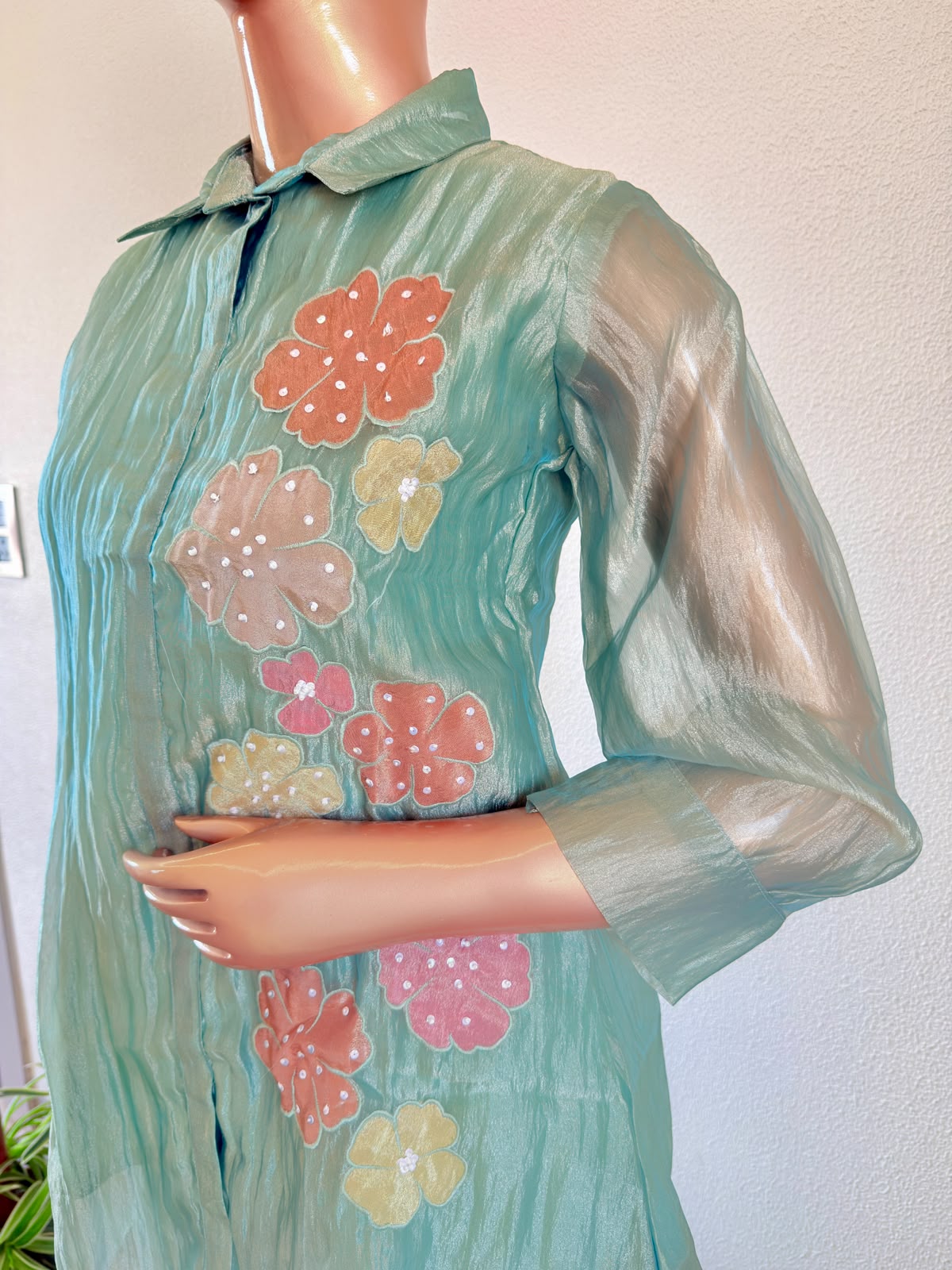 Floral Appliqué Sage Green Metallic Tissue Co-Ord Set