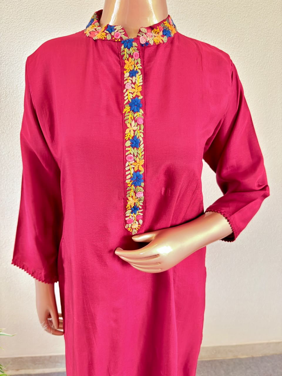 Premium Deep Magenta 3-Piece Festive Silk Ensemble with Hand Thread Embroidery