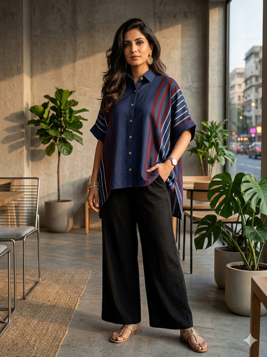 Ajrakh Print Kaftan Shirt - Blue