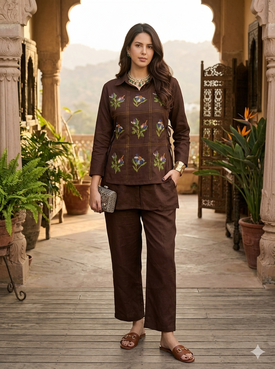Cotton Coord Set with Cross Stitch Embroidery Cover up
