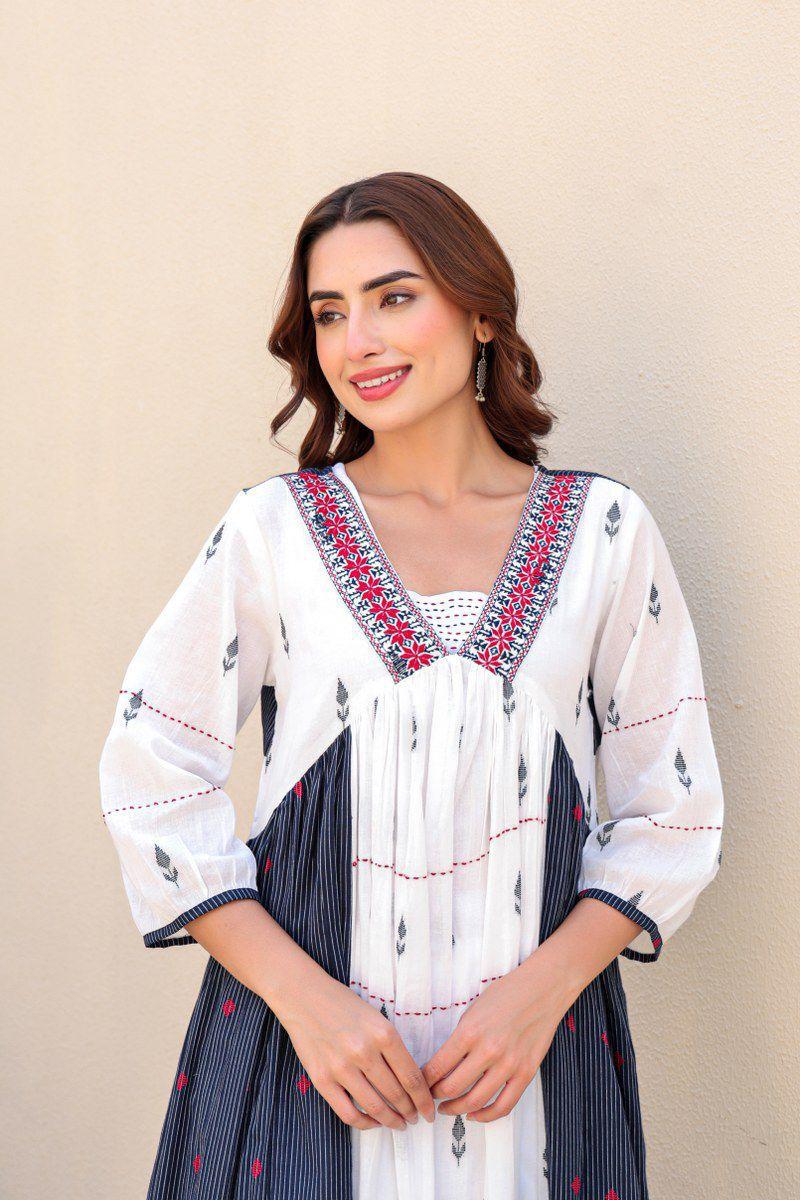 Cotton Weaved A-line Kurta Pant Set
