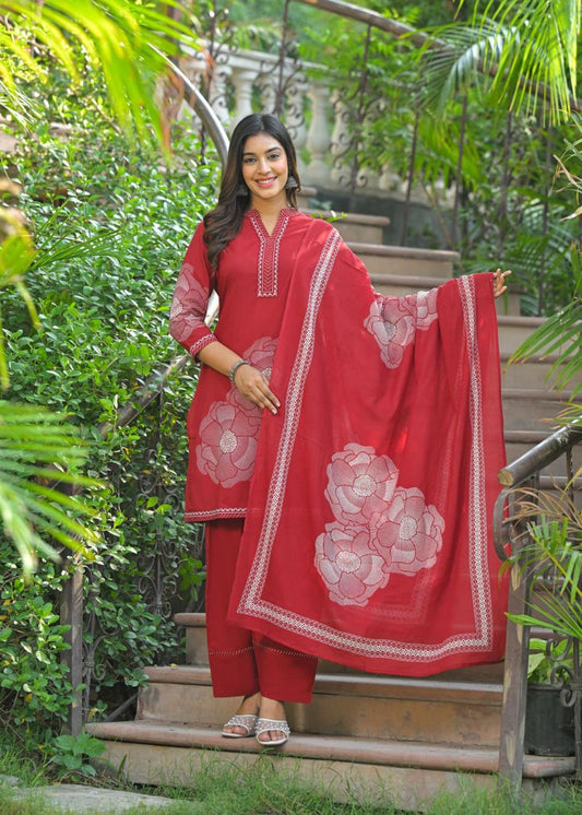 Farsi Salwar Suit Set- Red