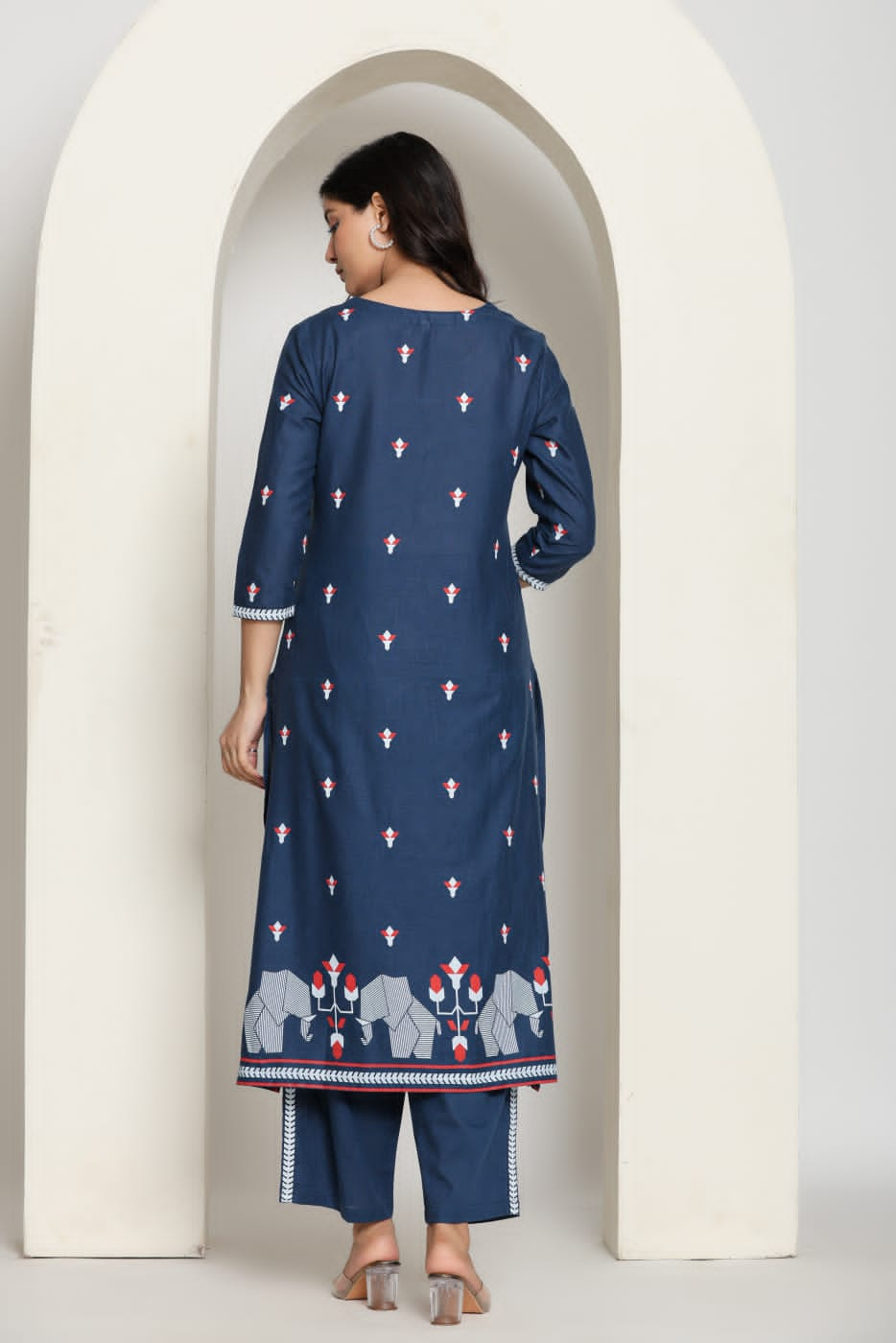 Printed Cotton Kurta Pant Set- Blue