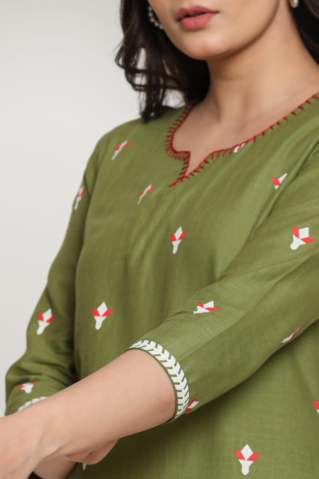 Printed Cotton Kurta Pant Set-Green