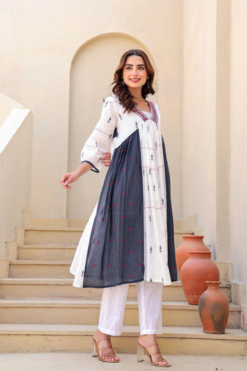 Cotton Weaved A-line Kurta Pant Set