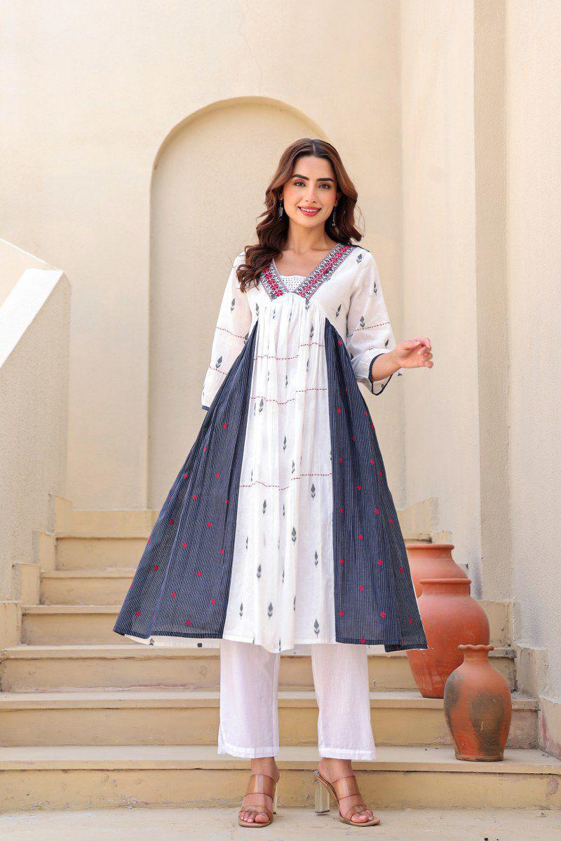 Cotton Weaved A-line Kurta Pant Set