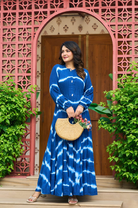 Lehariya Dyed Tiered Pattern Long Tunic