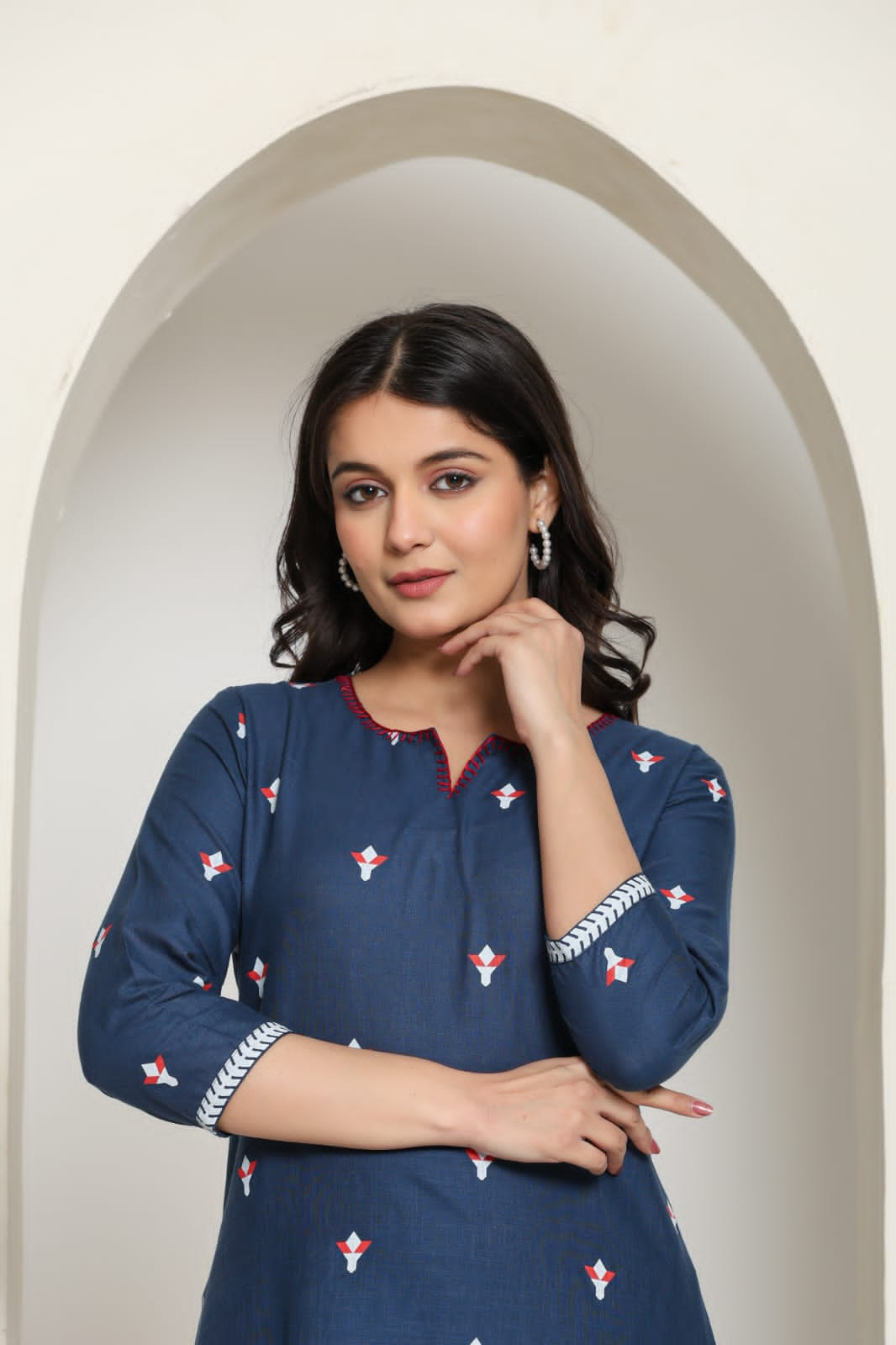 Printed Cotton Kurta Pant Set- Blue