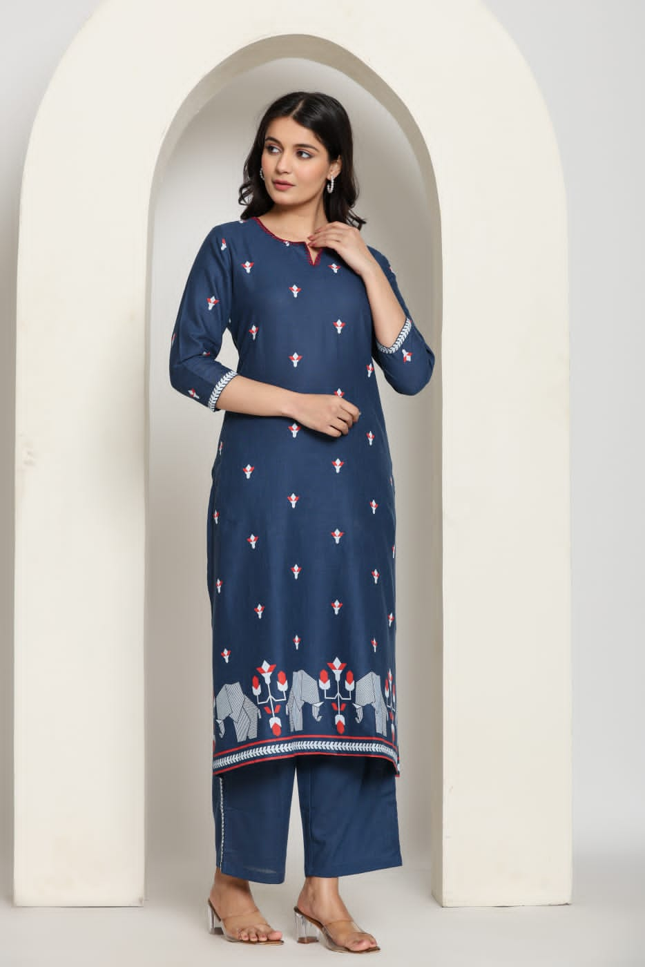 Printed Cotton Kurta Pant Set- Blue