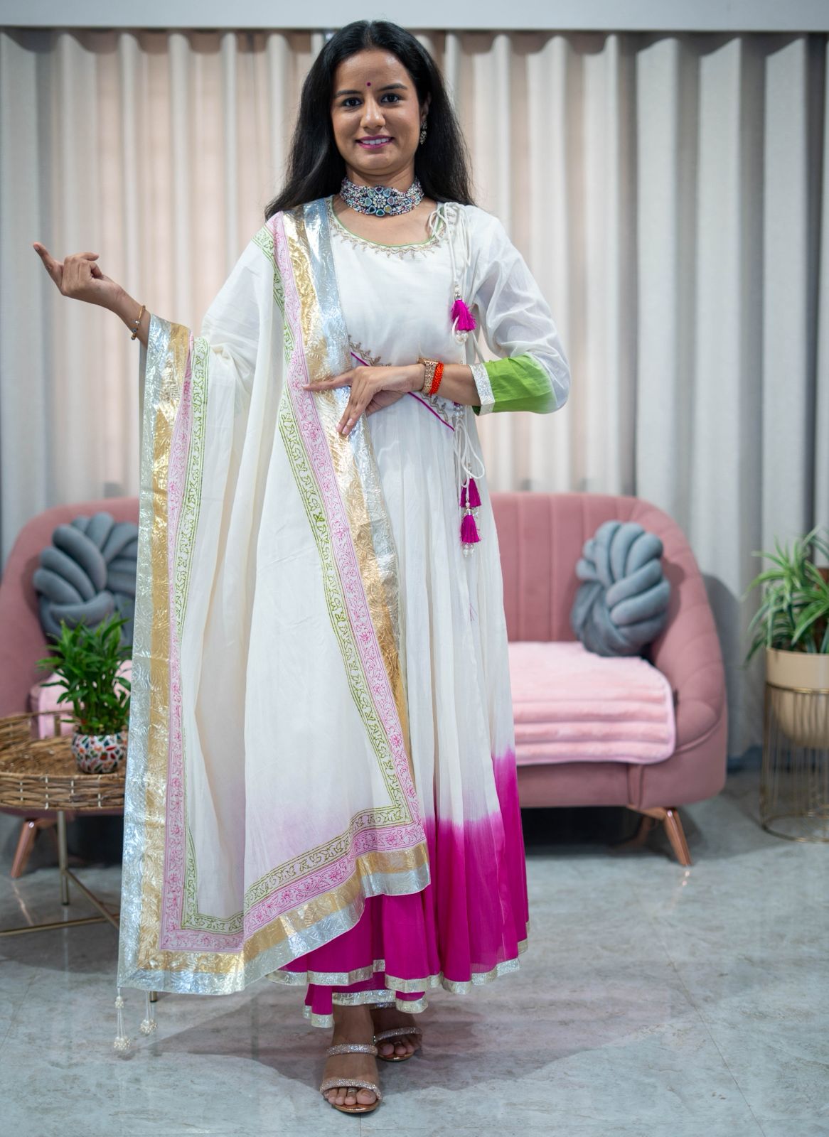 Kora Cotton Angrkha Suit Set with Block Print
