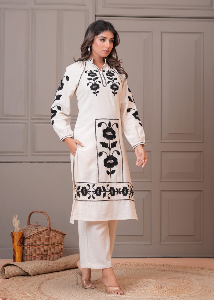 Embroidered Jute Kurta Pant Set
