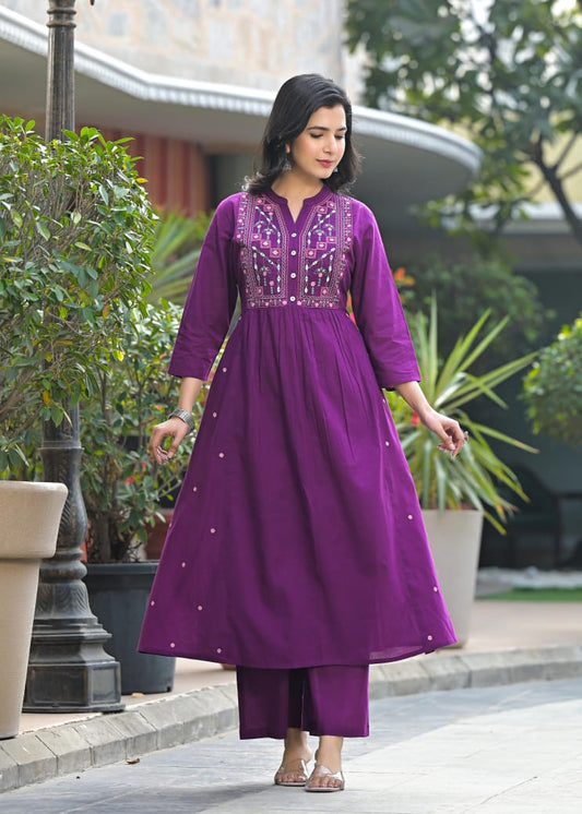 Embroidered Yoke Kurta Pant Set