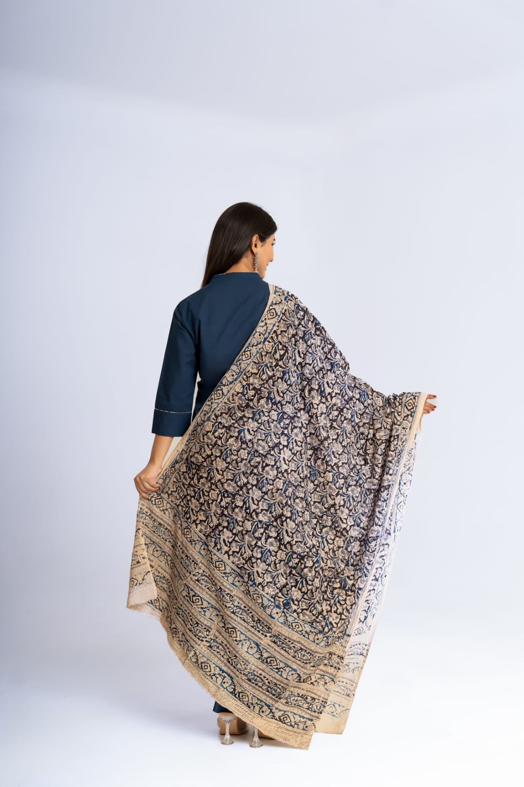 Angrakha Pattern Suit Set with Kalamkari Dupatta