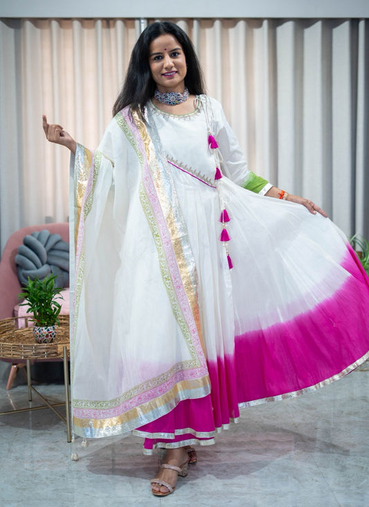 Kora Cotton Angrkha Suit Set with Block Print