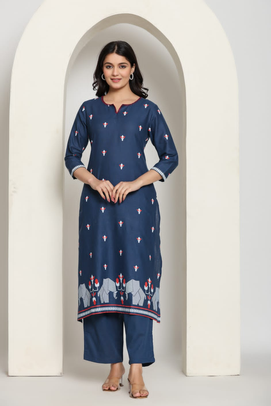 Printed Cotton Kurta Pant Set- Blue