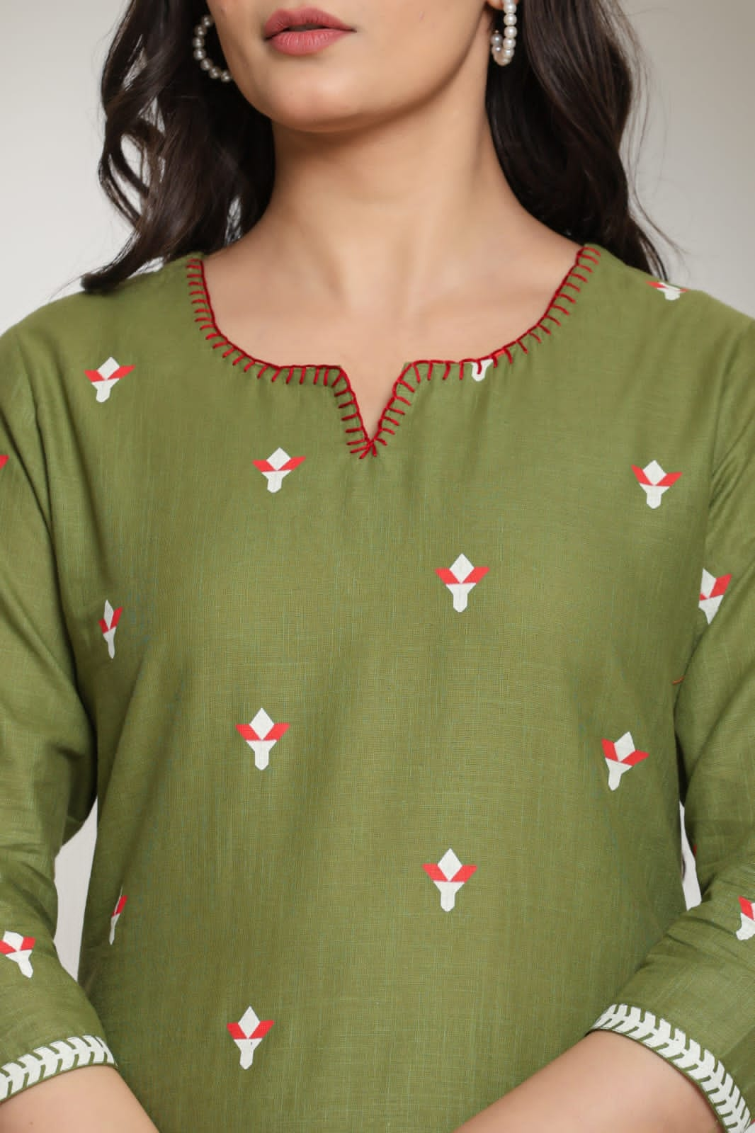 Printed Cotton Kurta Pant Set-Green