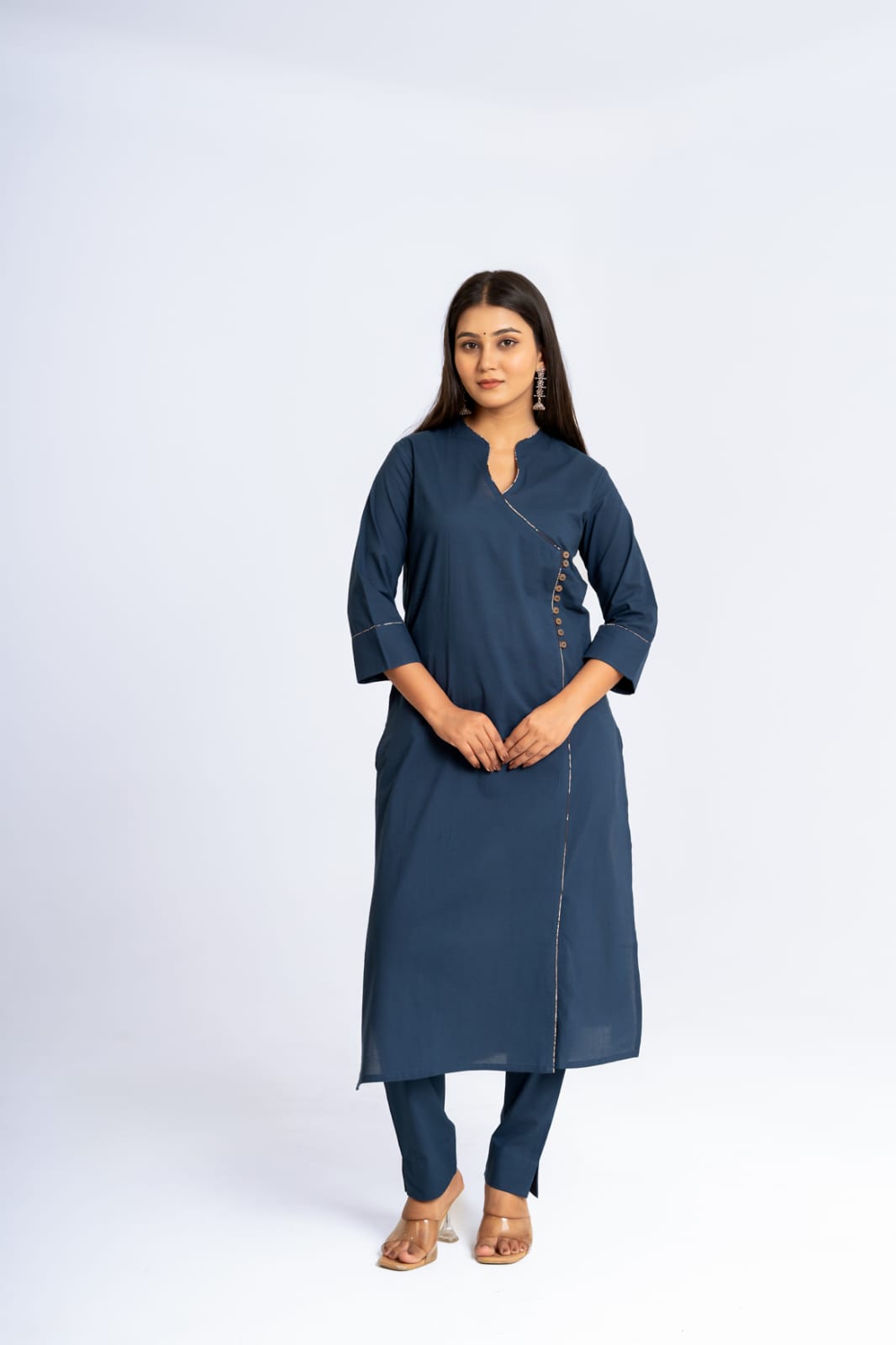 Angrakha Pattern Suit Set with Kalamkari Dupatta