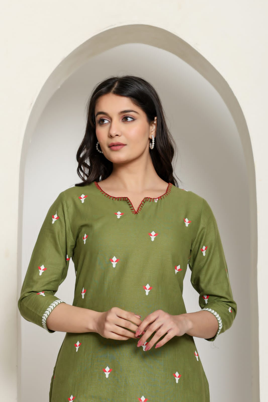 Printed Cotton Kurta Pant Set-Green