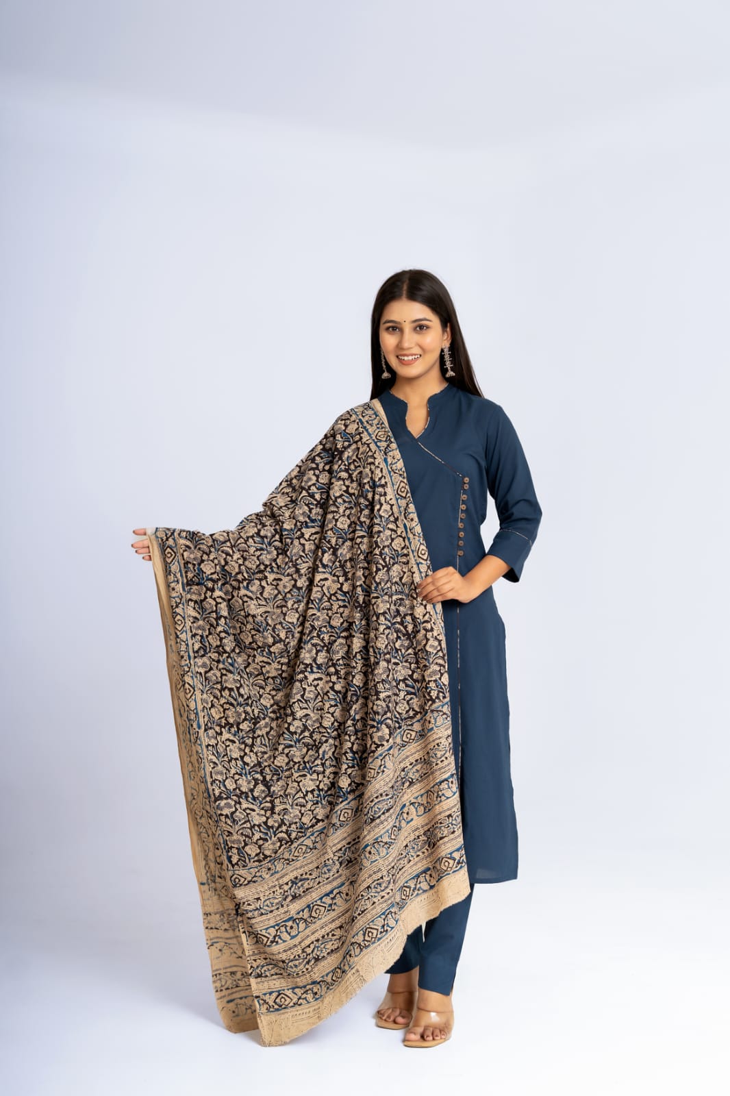 Angrakha Pattern Suit Set with Kalamkari Dupatta