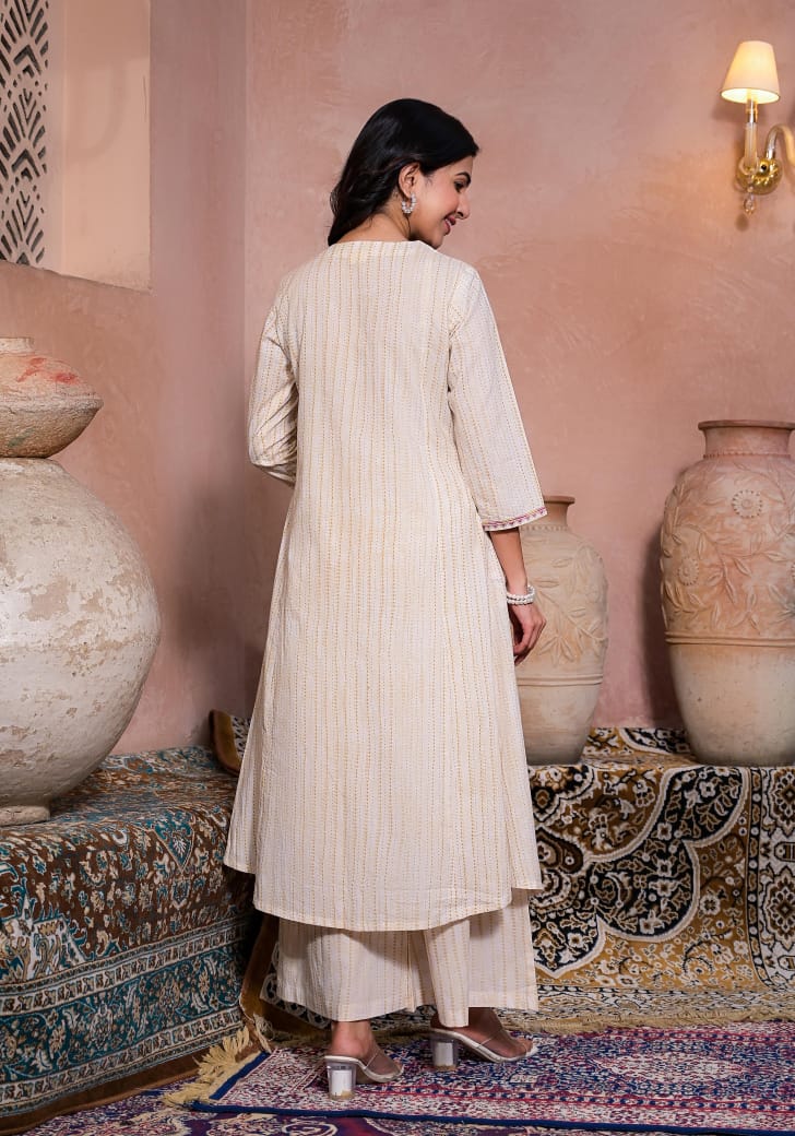 Shibori Print V-neck A-line Kurta Pant Set