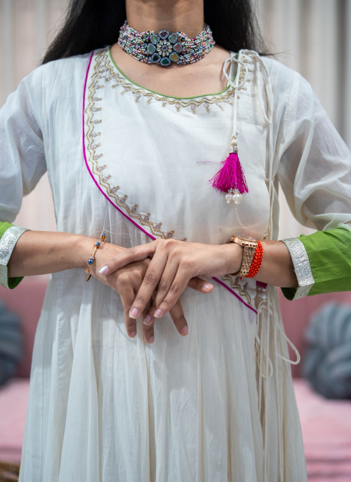 Kora Cotton Angrkha Suit Set with Block Print