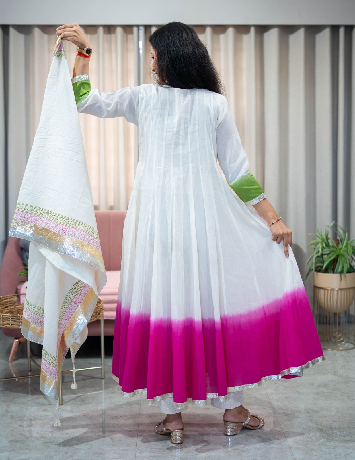 Kora Cotton Angrkha Suit Set with Block Print
